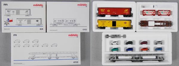 3 MARKLIN CAR SETS: HO ga, 4579 Texas Set, 47452 Hoyer Set, 47122 Mercedes Auto Transport, missing 2 rubber tires on cars, orig boxes & inserts, C9.