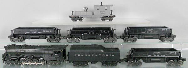 LIONEL TRAIN SET: O ga, 681 turbine loco, 2671W tender, 4 #3469 dump cars, 1 bin not shown, 2420 searchlight caboose, C5-7.