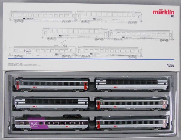 MARKLIN 4367 SWISS EURO CITY TRAIN SET: HO ga, 6-car set, orig box & insert, C9.