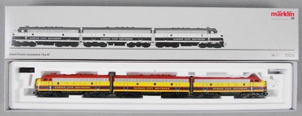 MARKLIN 37628 KANSAS CITY SOUTHERN F7 DIESELS: HO ga, orig box & insert, C9.