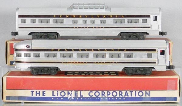 2 LIONEL CONGRESSIONAL CARS: O ga, 2542 Betsy Ross vista dome, 2541 Alexander Hamilton obsv, orig boxes rough, C6.