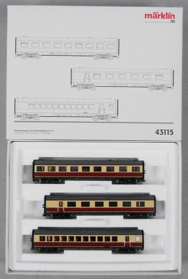 MARKLIN 43115 DIESEL CAR SET: HO ga, 3-car add-on set, orig box & insert, C9.