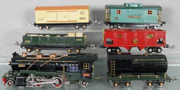 LIONEL TRAIN SET: O ga, 260E loco, 260T tender, 812 gondola, 816 hopper, 814 box car, 817 caboose, all are amateur restorations, C7-8.
