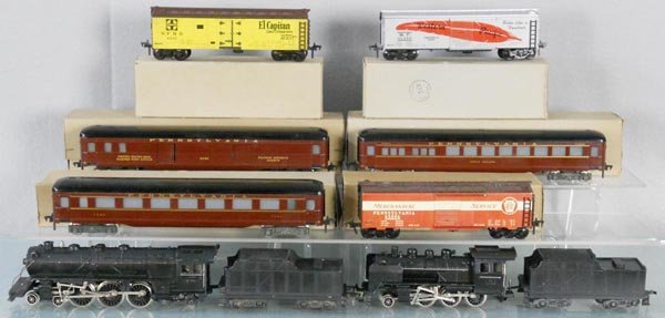 2 FLEISCHMANN TRAIN SETS: HO ga, 2-rail, 1365 loco & tender, 1422 baggage, 1421J diner, 1420J coach, both are lighted, 1355C loco & tender, 1427, 1428 & 1429 box cars, 6 orig boxes only, boxes have minor wear, C5-7.