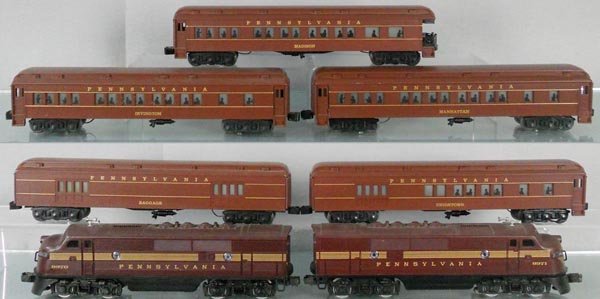 LIONEL & WILLIAMS PRR TRAIN SET: O ga, 8970 PRR F3 diesels w/5 Williams Madison cars, C6-8.