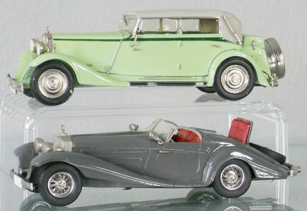 2 WHITE METAL MODELS: white metal, unmarked Mayback Zeppelin 1932, Western Models Mercedes Benz 540K, missing 1 fender light, C8.