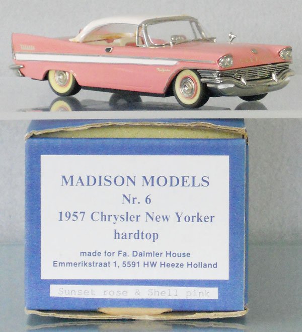 MADISON MODELS 1957 CHRYSLER NEW YORKER: white metal, orig box & insert minor wear, C9.