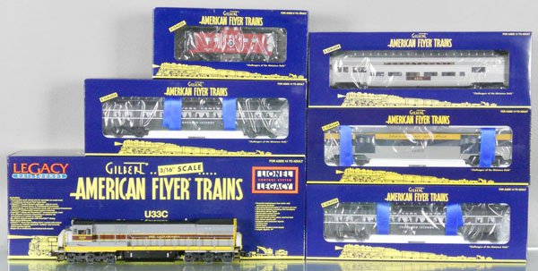 AMERICAN FLYER ERIE-LACKAWANNA TRAIN SET: O ga, 48142 Erie Lionel Legacy U33C diesel loco w/cars 2 #49942, 48733, 49934, 49959, orig boxes & inserts, C10.