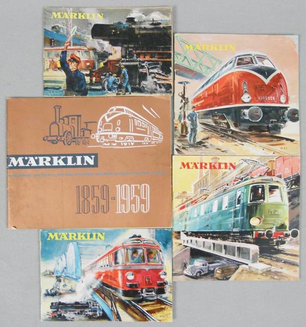 5 MARKLIN CATALOGS: 1955, 56, 57, 58, 1859-1959 100 year anniversary, gently used, C7-8.