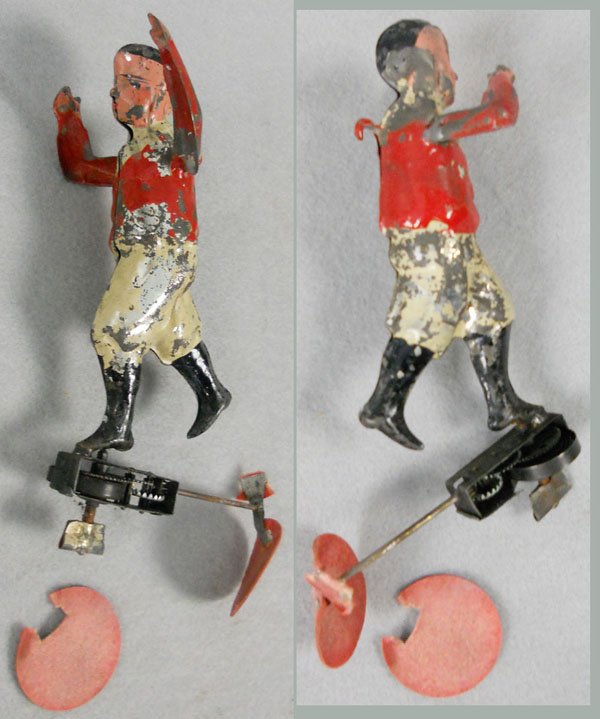 MULLER & KADEDER FLYING BOY: handpainted tin, windup working, 1 orig propeller loose, C4-5.