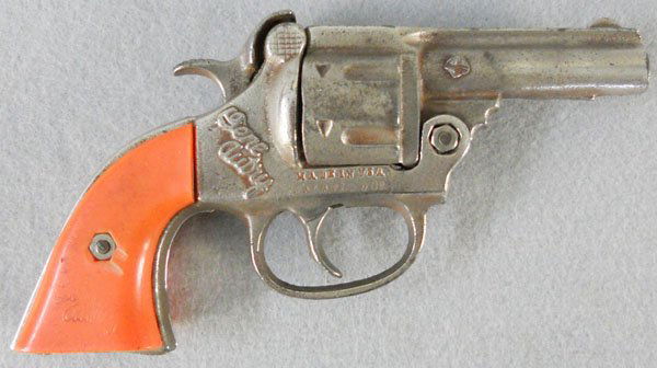 KENTON GENE AUTRY CAP GUN: nickelplated cast iron, working, 6” long, C5.