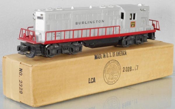 LIONEL 2328 BURLINGTON GP7: O ga, w/box rub on 2 fans, orig box, C7.