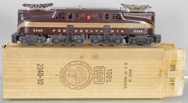 LIONEL 2340 PRR GG1: O ga, twin motor, tuscan, lettering & stripe restored, some touch up spots on bottom of loco, orig box & insert, C7.