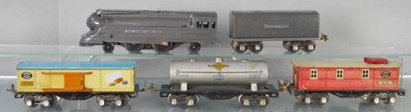 LIONEL TRAIN SET: O ga, 1688E loco, 1688T tender, 1679 box car, 1680 tank, 1682 caboose, litho cars are faded, C4-5.