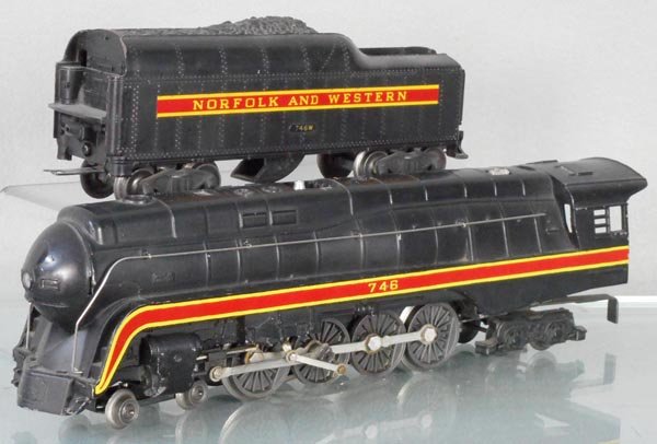 LIONEL 746 N&W LOCO & TENDER: O ga, paint worn on boiler front, 746W short-stripe tender, C6-7.