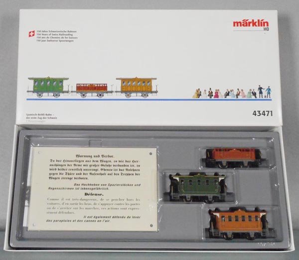 MARKLIN 43471 SWISS CAR SET: HO ga, orig box & insert, C9-10.
