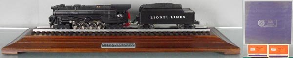 LIONEL CENTURY CLUB 671 PRR TURBINE LOCO & TENDER: O ga, 18057, w/display board, orig boxes, set box & inserts minor wear, C8-9.