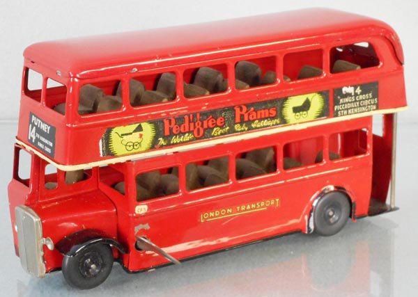 MINIC 60M DOUBLEDECKER BUS: litho tin, windup working, minor decal chips, C6.