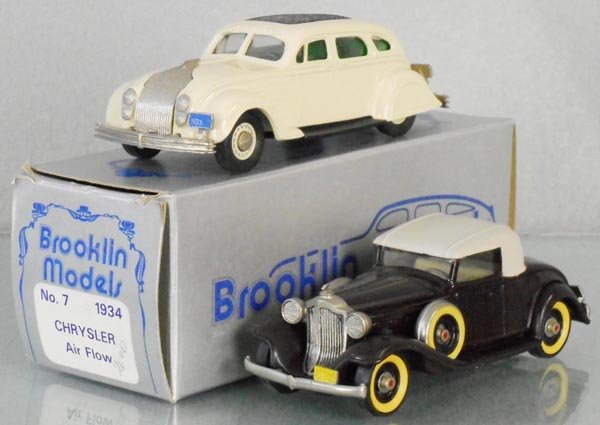 2 BROOKLIN MODELS: Canada, white metal, #7 1934 Chrysler Airflow, #6 1932 Packard Light 8, 1 orig box & insert only, C9.