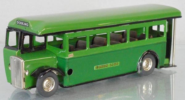 MINIC 52M GREEN LINE BUS: windup working erratically, rubber tires replaced, C8-9.