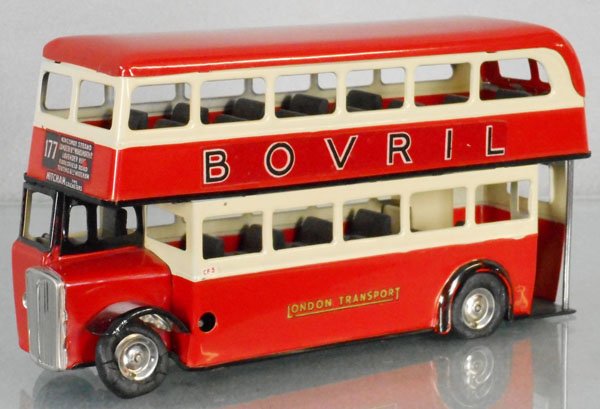 MINIC 60M LONDON BUS: windup working, all rubber tires worn, decals have minor wear, C8.
