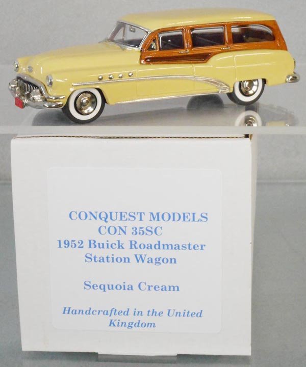 CONQUEST MODELS 1952 BUCK ROADMASTER STATION WAGON: white metal, #CON35SC, hood ornament taped to car bottom, orig box, C9.