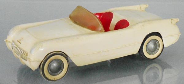 PMC 1953 CORVETTE: white, tin chassis, friction working, nose decal chipped, C6-7.