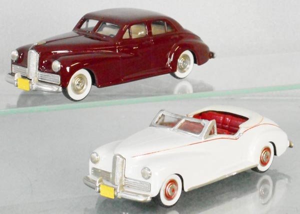 2 #18 BROOKLIN MODELS 1941 PACKARD CLIPPERS: white metal, 1 convertible, 1 sedan, C9.