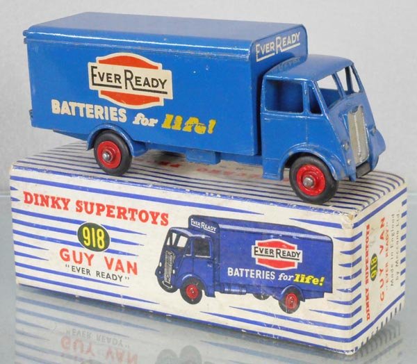 DINKY 918 GUY EVER READY VAN: light oxidation on rear door axles, orig box worn & has incorrect bottom, C6-7.