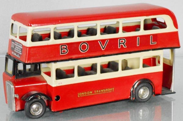 MINIC 60M DOUBLEDECKER BUS: windup working, all tires have flat spots, minor decal wear, C7.