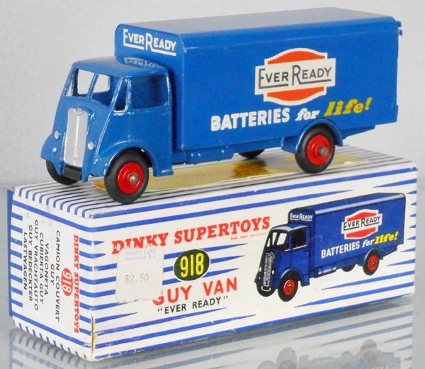 DINKY 918 GUY EVER READY VAN: light oxidation on rear door axles, orig box minor wear, C9.