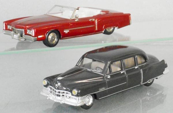 2 FRENCH CADILLACS: CC 1971 Cadillac Eldorado Convertible, white metal, missing hood ornament, Elegance Cadillac Fleetwood Series 75, resin, C8-9.
