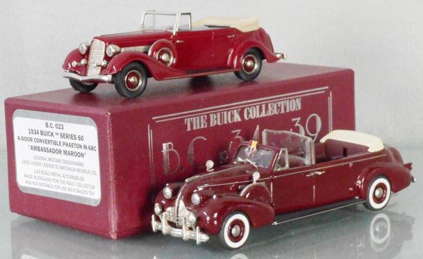 2 BUICK MODELS: Brooklin BC023 1934 Buick Convertible Phaeton, missing hood ornament, orig box, MAE Models 1939 McLaughlin Buick Royal, C8-9.