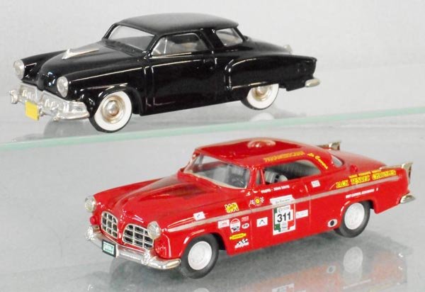 2 BROOKLIN MODELS: white metal, #17 Studebaker Champion Starlight Coupe, #19 1955 Chrysler C-300, C9.
