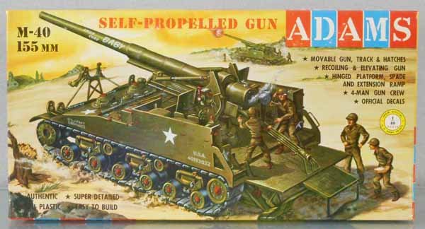 ADAMS CARTON OF 12 M-40 155MM GUN MODEL KITS: kit #K151-169, all unbuilt & complete, orig boxes, some have minor wear, orig carton rough, C9-10.