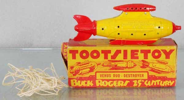 TOOTSIETOY BUCK ROGERS VENUS DUO DESTROYER: yellow & red, orig box minor wear, C8-9.