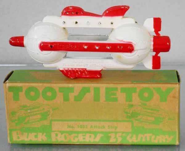 TOOTSIETOY 1032 BUCK ROGERS ATTACK SHIP: white & red, orig box minor wear, C8.
