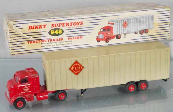 DINKY 948 MCLEAN TRACTOR TRAILER: rear doors intact, orig box worn & has old tape, C6-7.