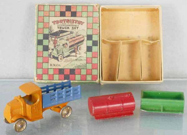 TOOTSIETOY 170 INTERCHANGEABLE TRUCK SET: Mack w/3 bodies, orig box & insert minor wear, C6.