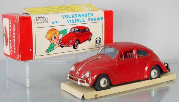 BANDAI 4049 VOLKSWAGEN BEETLE W/VISIBLE ENGINE: litho tin, battery operated, not tested, orig box & insert, C7-8.