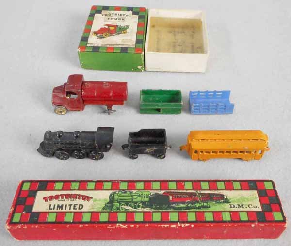 2 TOOTSIETOY SETS: 170 Mack Interchangeable Truck Set, no emblem on truck, 193 Limited Set, orig boxes minor wear, C5-7.
