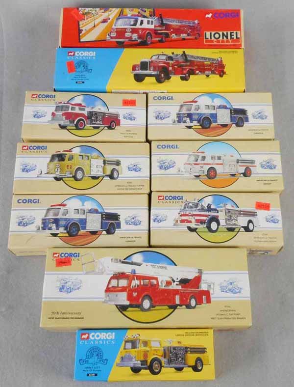 10 CORGI FIRE ENGINES: 2 #97323, 97325, 98485, 97395, 97393, 52001, 52701, 51801, 97392, orig boxes & inserts, C10.