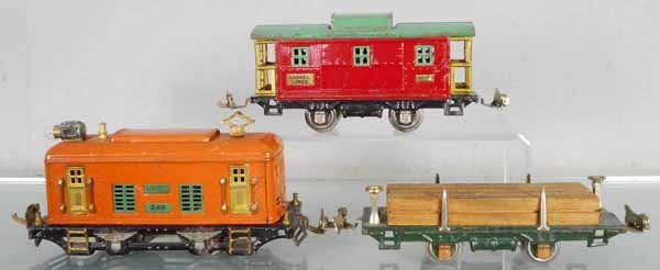 LIONEL TRAIN SET: O ga, 248 loco, 831 lumber, 807 caboose, C5.