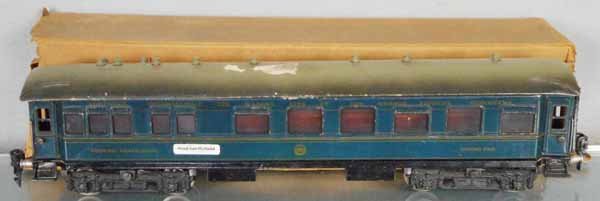 MARKLIN 19420J CIWL DINING CAR: O ga, handpainted tin, blue, 40cm, paint chipped on roof, orig box rough, C5.