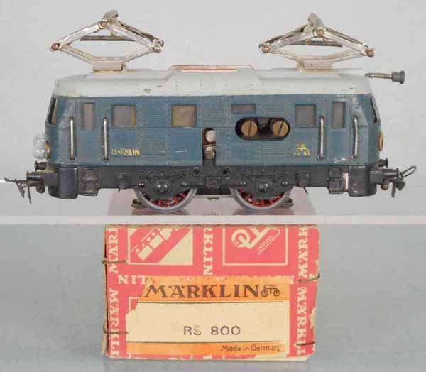 MARKLIN RS800 LOCO: HO ga, ca 1947, gray & blue, frame straight, orig box & wrap minor wear, C7.