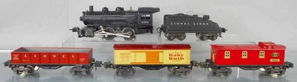 LIONEL 1059 TRAIN SET: O ga, 1662 switcher, missing 1 marker light, 2203T tender, 2677 gondola, 2679 box car, 2682 caboose, 3 orig boxes only, boxes rough, orig set box worn & opened from the bottom, C5-7.