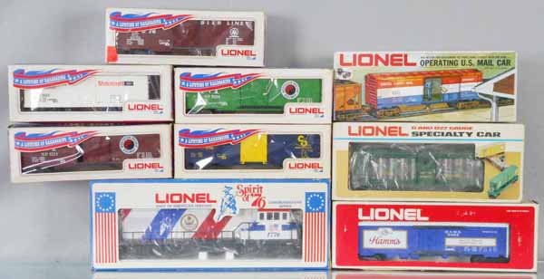 LIONEL TRAIN SET: O ga, 1776 U36B diesel w/cars 9301, 9862, 9308, 9204, 9230, 9042, 9204, 9706, orig boxes & inserts worn, 1 incorrect to car, C8-9.