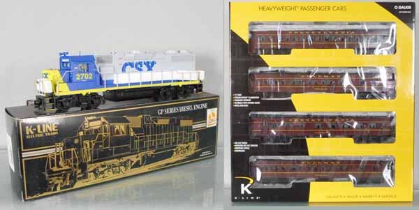 K-LINE TRAIN SET: O ga, K2412-2702 CSX CP-38, w/Railsound & TMCC, K4880A 4-piece PRR car set, orig boxes & inserts, C9-10.