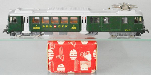 HAG 150 SWISS POWERED RAIL CAR: HO ga, 3-rail, orig box & insert, C9.