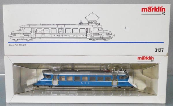MARKLIN 3127 RAILCAR: HO ga, blue, orig box & insert minor wear, C9.